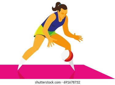 High girl student is a player in the netball that catches the ball