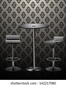 High Glass Top Table and Chairs on Old Styled Interior