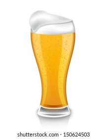 high glossy glass of light beer with foam