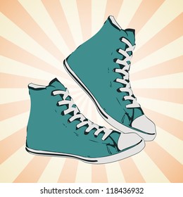 High green sneaker. Side view of a gumshoe. Vector illustration.