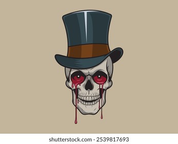 high hat skull cartoon vector illustration