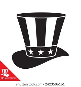 High hat with stars and stripes decor glyph icon vector illustration for Uncle Sam Day on September 13