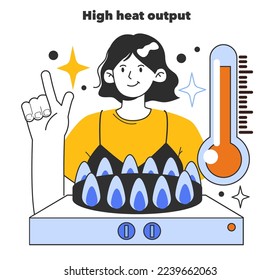 High heat output as a benefit to using natural gas. Natural resource extraction and use. Natural gas transportation to the end consumer. Flat vector illustration