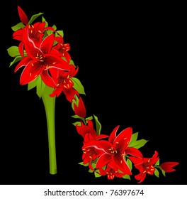 High heel from beautiful flowers. Vector