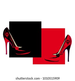 High heel black and red shoes, evening chic