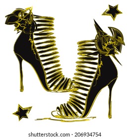 High heel  black-and-yellow shoes