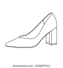 Women’s High Heel Dress Pump Pointed Toe Shoe Classic Pump Shoes Line art, Technical sketch hand drawing outline vector doodle illustration isometric view isolated on white background