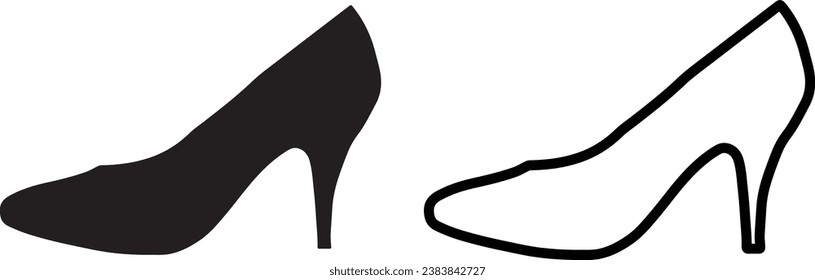 High heel icon set vector in two styles isolated on white background