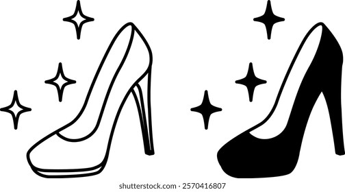 High Heel Icons. Black and White Vector Illustrations. Women's High Heel Shoe. Accessory, Footwear. Fashion Concept
