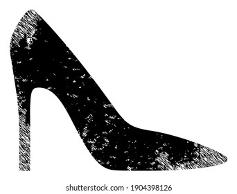 High heel lady shoe icon with scratched style. Isolated vector high heel lady shoe icon image with distress rubber texture on a white background.