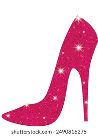 High Heel lady woman Shoe dark pink Glitter Icon Logo Symbol vector.