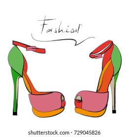 High heel light pink and green shoes