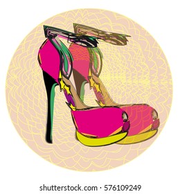 High Heel Pink Disco Shoes With Yellow Soles