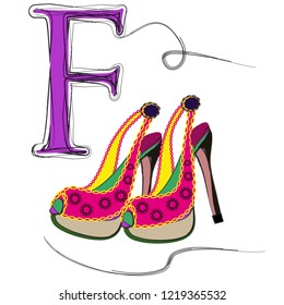 High heel pink shoes with pattern