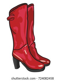 High heel rubber boots cartoon image. Artistic freehand drawing.