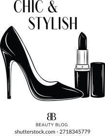 Ilustración vectorial elegante elegante del zapato del tacón alto para el icono femenino del glamour de la tendencia de la belleza de la moda y el diseño del blog de compras aislado negro en transparente