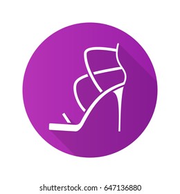 High heel shoe flat design long shadow glyph icon. Vector silhouette illustration