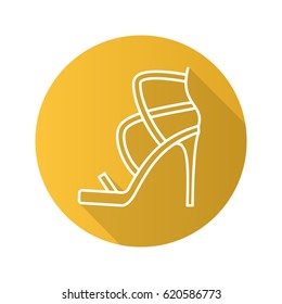 High heel shoe flat linear long shadow icon. Vector line symbol