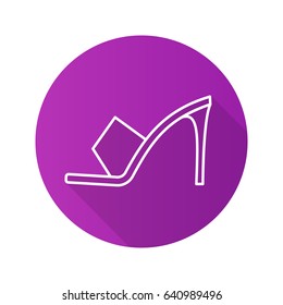 High heel shoe flat linear long shadow icon. Vector outline symbol