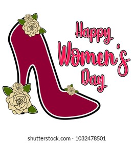 High heel shoe with flowers. Happy women day