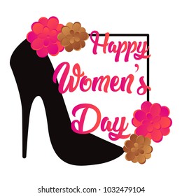 High heel shoe with flowers. Happy women day