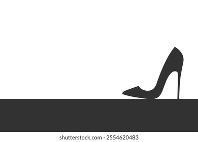 High heel shoe graphic sign. Female shoes symbol. Stiletto heel on a flat surface with space for text. Vector illustration