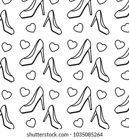 high heel shoe with hearts pattern background