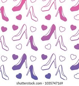 high heel shoe with hearts pattern background