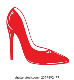 High heel shoe icon. Icon of elegant red women's shoes. Vector illustration. Symbol of beauty, femininity, attractiveness on a white background.