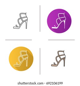 High heel shoe icon. Flat design, linear and color styles. Isolated vector illustrations