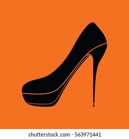 High heel shoe icon. Orange background with black. Vector illustration.