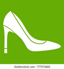 High heel shoe icon white isolated on green background. Vector illustration