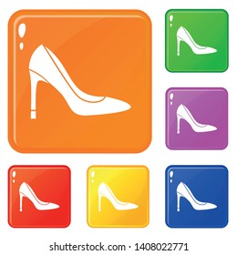 High heel shoe icons set collection vector 6 color isolated on white background