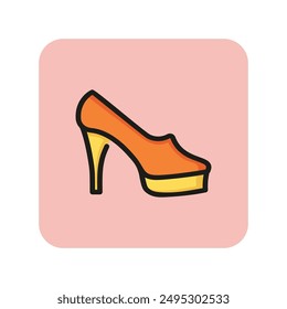 Icono de línea de zapatos de tacón alto. Plataforma, estilete, zapatos femeninos. Concepto de calzado. Se puede utilizar para temas como glamour, moda, vestido de cena