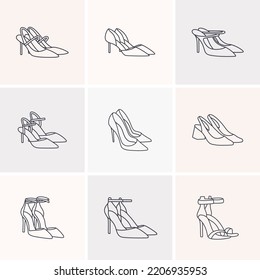 high heel shoe line set collection vector illustration