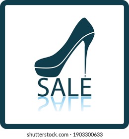 High Heel Shoe On Sale Sign Icon. Square Shadow Reflection Design. Vector Illustration.