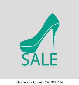 High Heel Shoe On Sale Sign Icon. Green on Gray Background. Vector Illustration.