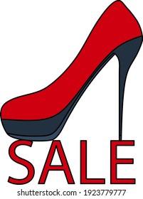 High Heel Shoe On Sale Sign Icon. Editable Outline With Color Fill Design. Vector Illustration.