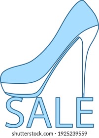 High Heel Shoe On Sale Sign Icon. Thin Line With Blue Fill Design. Vector Illustration.