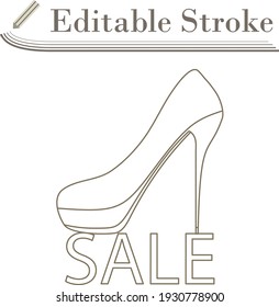 High Heel Shoe On Sale Sign Icon. Editable Stroke Simple Design. Vector Illustration.