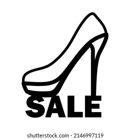 High Heel Shoe On Sale Sign Icon. Bold outline design with editable stroke width. Vector Illustration.