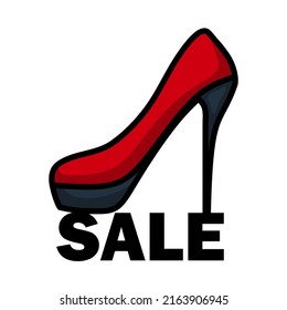 High Heel Shoe On Sale Sign Icon. Editable Bold Outline With Color Fill Design. Vector Illustration.