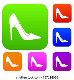 High heel shoe set icon color in flat style isolated on white. Collection sings vector illustration
