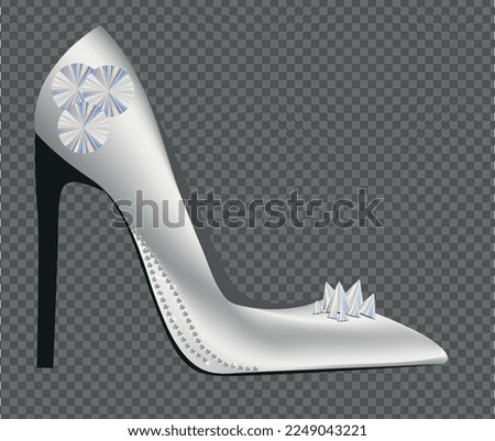 high heel shoe in silver color with hologram decoration