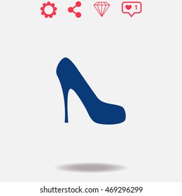 High heel shoe vector icon on grey background.