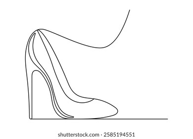 High heel shoes continuous single line art and isolated outline vector design