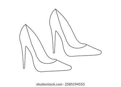 High heel shoes continuous single line art and isolated outline vector design