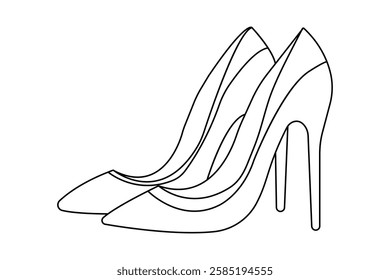 High heel shoes continuous single line art and isolated outline vector design