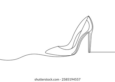 High heel shoes continuous single line art and isolated outline vector design