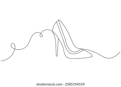 High heel shoes continuous single line art and isolated outline vector design